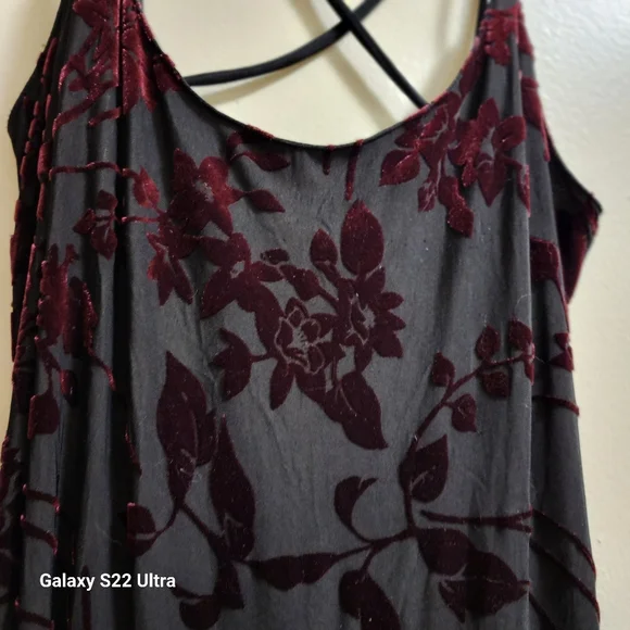 Vtg Sz 8 Formal Dress Floral Maxi Burnout Blk Burgandy Velour Whimsigoth Boho - Picture 2 of 16